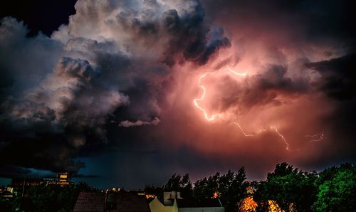 Lightning in sky at night