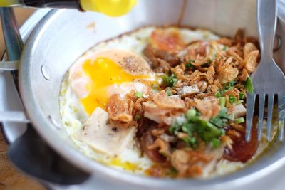 Close-up of breakfast served in plate
