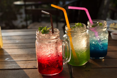 Close-up of cocktails on table