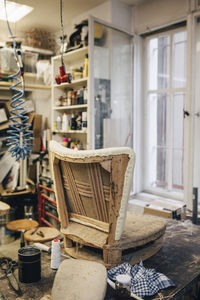 Incomplete chair in upholstery workshop