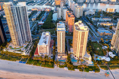 High angle view of buildings in city