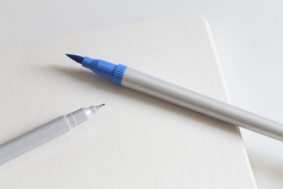 High angle view of pen on table