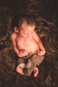 High angle view of cute baby boy