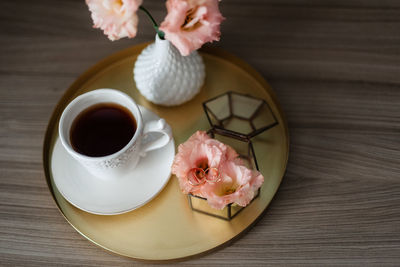 High angle view of coffee on table