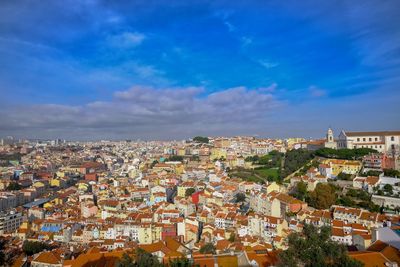 High view of lisbon skyline, portugal traditional architecture 