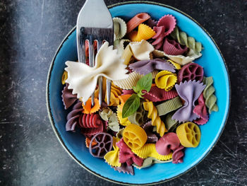 High angle view of food in plate on table