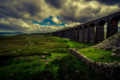 Bridge on field against sky