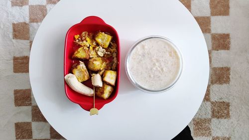 Directly above shot of food in plate on table