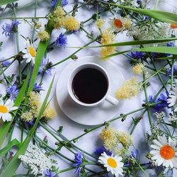 High angle view of coffee on table