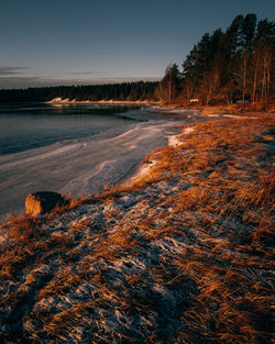 Scenic view of lake against clear sky