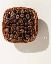 High angle view of coffee in basket