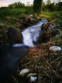 Close-up of waterfall in forest