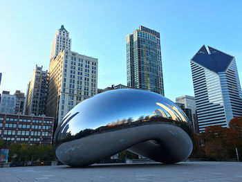 Modern buildings in city against clear sky