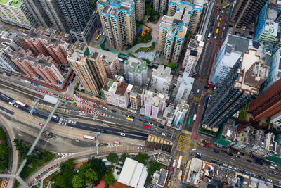 High angle view of city street and buildings