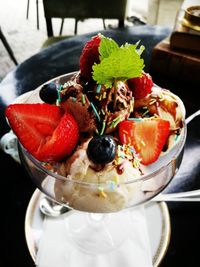 High angle view of dessert in bowl on table