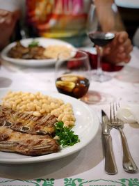 Close-up of meal served on table