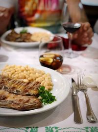 Close-up of meal served on table
