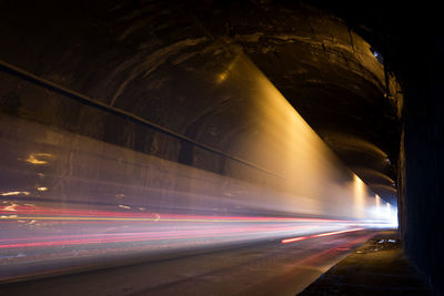 Light trails on road at night