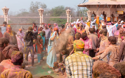 Group of people in town square