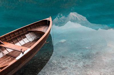 High angle view of boat in lake