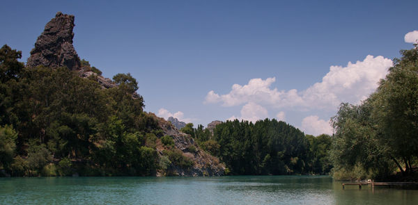 Scenic view of lake and trees against sky