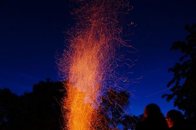 Low angle view of fire against sky at night