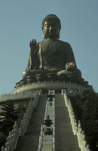 Low angle view of statue against clear sky