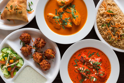 High angle view of soup in bowl on table