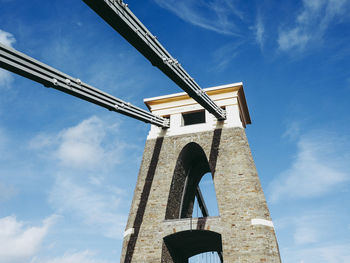 Low angle view of old building against blue sky