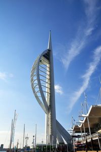 Low angle view of building against blue sky