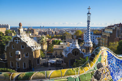 High angle view of cityscape against sky