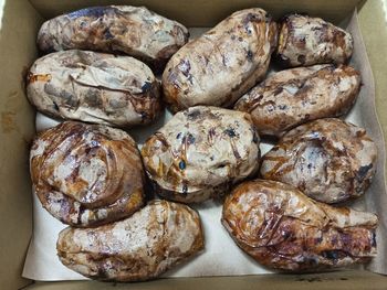 High angle view of bread on table