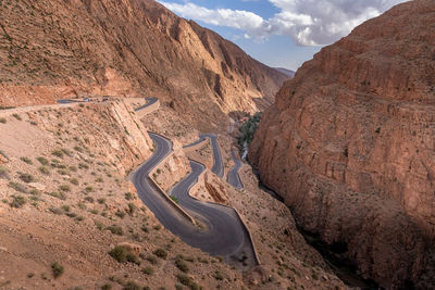 Mountain road in dades gorge, morocco with switchbacks