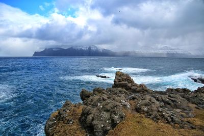 Scenic view of sea against cloudy sky