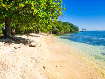 Scenic view of beach against clear sky