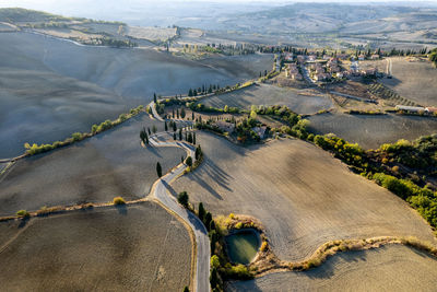 High angle view of road passing through landscape