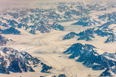 Scenic view of snowcapped mountains against sky