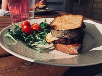 Close-up of breakfast served in plate