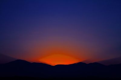 Silhouette mountains against purple sky during sunset