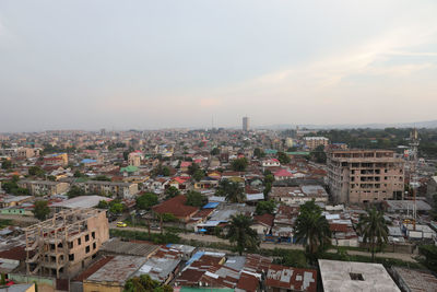 High angle view of townscape against sky during sunset