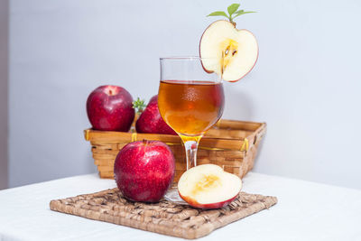 Close-up of fruits with ice cream on table