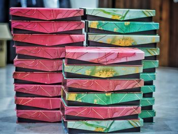 Close-up of multi colored pencils in store