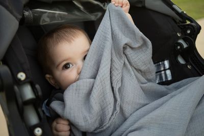 Portrait of cute baby girl in bus