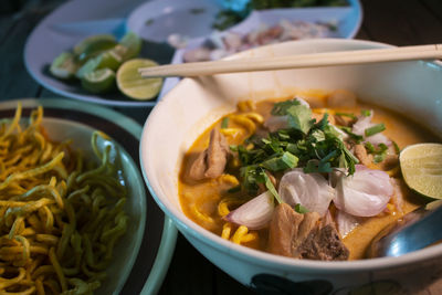 High angle view of meal served in bowl
