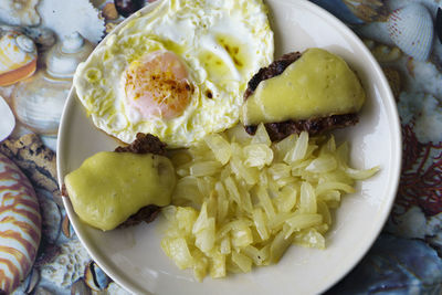 High angle view of food in plate