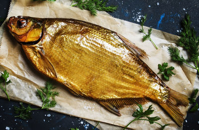 Close-up of fish on cutting board