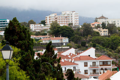 High angle view of buildings in town
