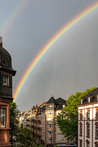 Rainbow over buildings in city