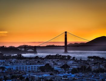 Suspension bridge at sunset