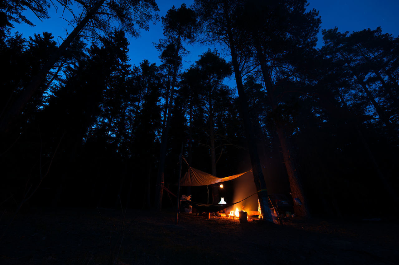 VIEW OF TENT ON FIELD AT NIGHT